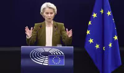 STRASBOURG (France), 10/09/2025.- European Commission President Ursula von der Leyen addresses a 'State of the Union' debate at the European Parliament in Strasbourg, France, 10 September 2025. The current plenary session runs from 08 until 11 September 2025. (Francia, Estrasburgo) EFE/EPA/RONALD WITTEK